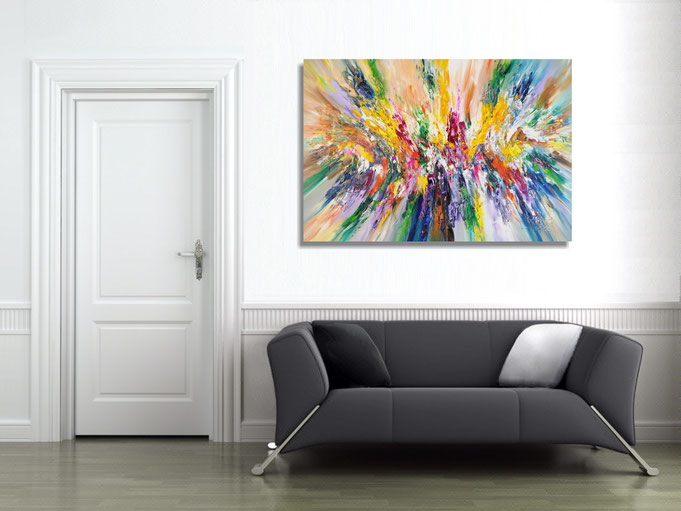 The finished painting hanging on the wall