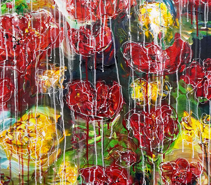 detail of the large poppy painting in portrait format
