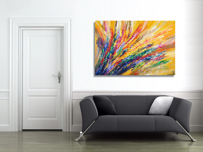 The finished painting hanging on the wall