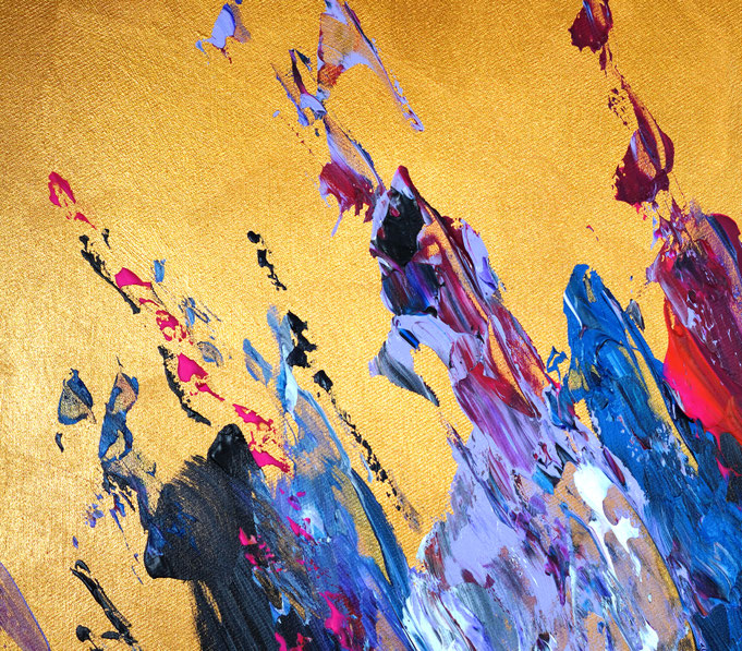 detail foto from the abstract artwork of the artist Peter Nottrott. Gold vibrant large original, acrylic on canvas