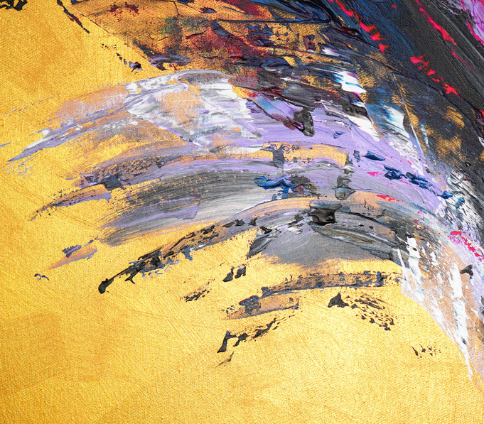 detail foto from the abstract artwork of the artist Peter Nottrott. Gold vibrant large original, acrylic on canvas