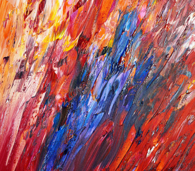 detail of the vibrant red abstract painting