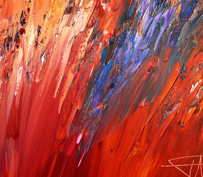 detail of the vibrant red abstract painting