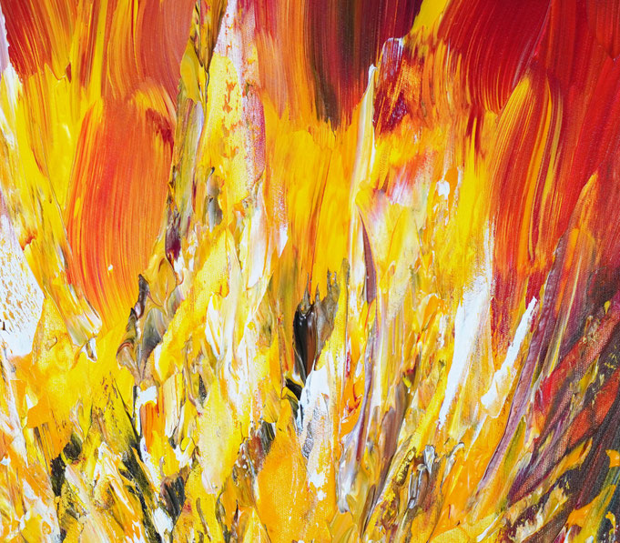 detail of the vibrant red abstract painting