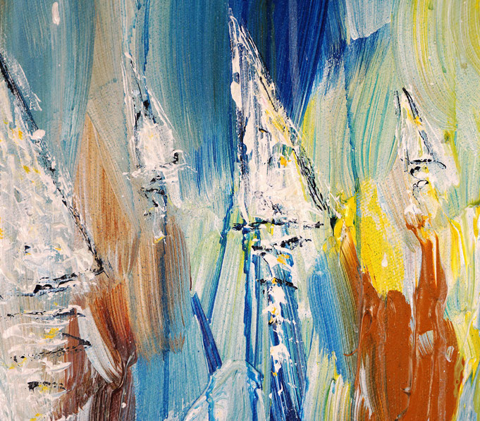 detail photo of the large vibrant sail boat painting