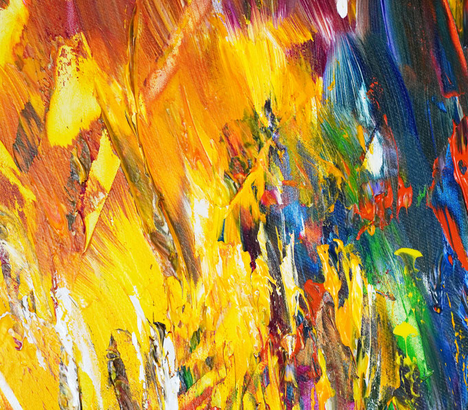 detail of the vibrant red abstract painting