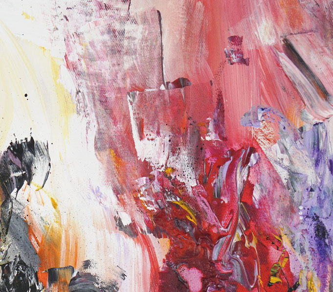 Detail of the abstract and detailed, red colorful painting. Acrylic on canvas