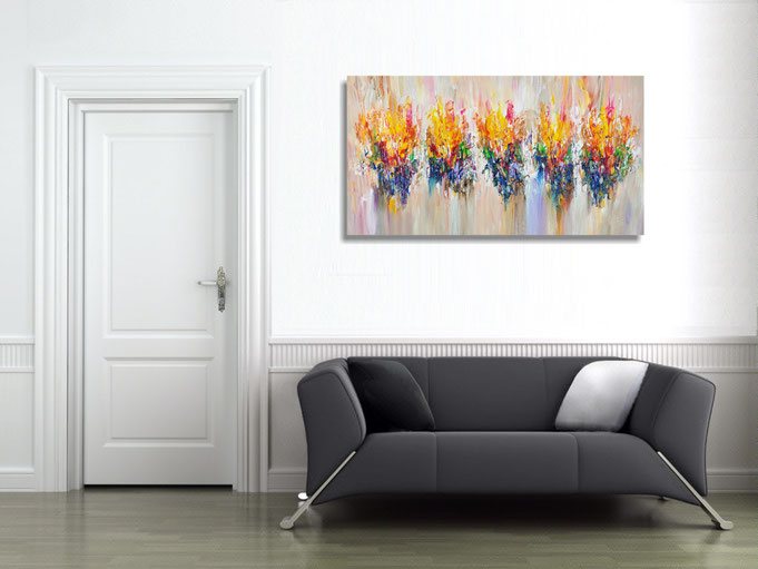 The abstract painting in the finished clamped to the wall .