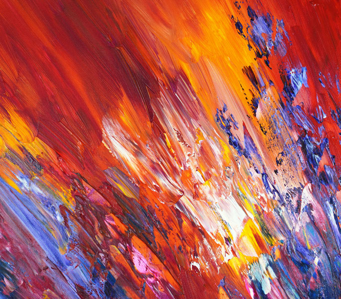 detail of the vibrant red abstract painting