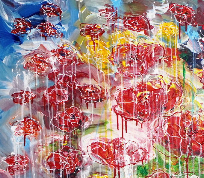 detail of the large poppy painting in portrait format