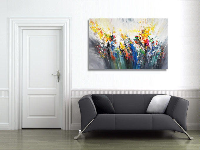 The finished painting hanging on the wall
