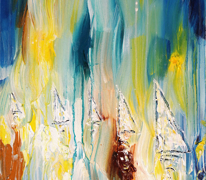 detail photo of the large vibrant sail boat painting