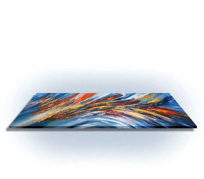 Side view of the stretched painting: just unpack and hang up, as the sides are painted.