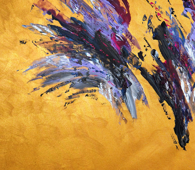 detail foto from the abstract artwork of the artist Peter Nottrott. Gold vibrant large original, acrylic on canvas