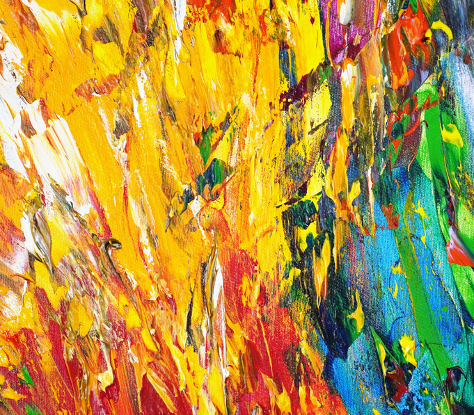 detail of the vibrant red abstract painting