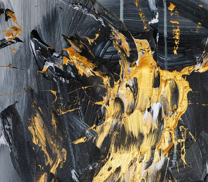 detail of the abstract black white golden painting