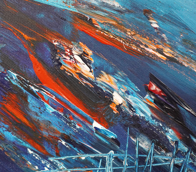 Detail of the large abstract vibrant artwork