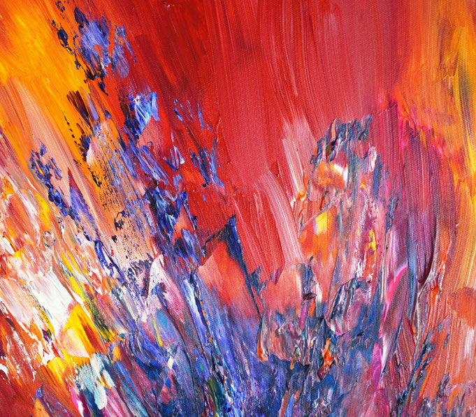 detail of the vibrant red abstract painting