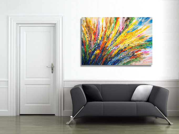 The finished painting hanging on the wall