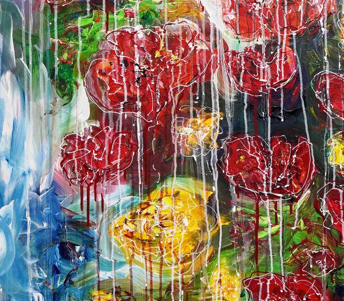 detail of the large poppy painting in portrait format