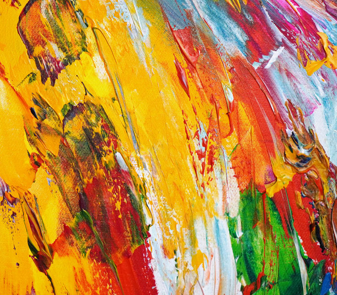 Detail of the abstract and detailed, red colorful painting. Acrylic on canvas