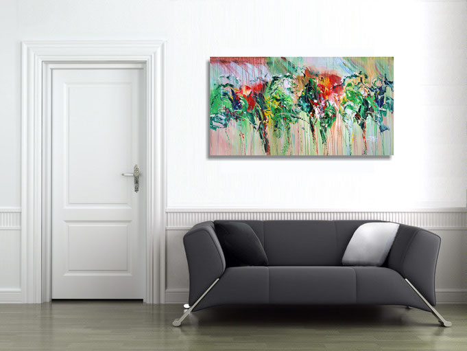 The abstract painting in the finished clamped to the wall .