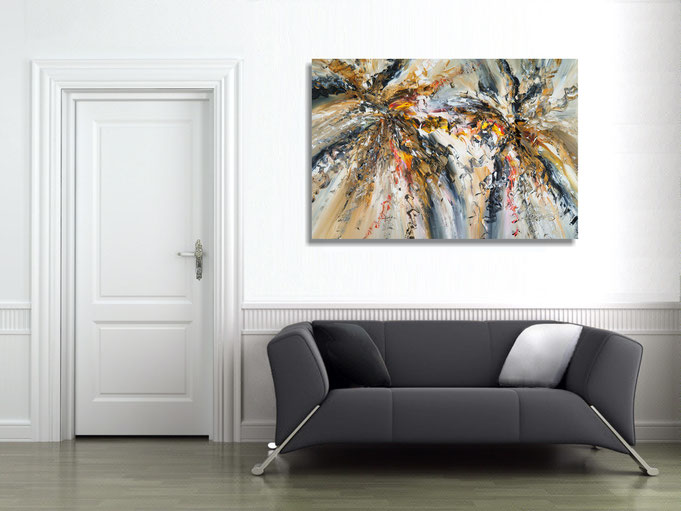 The finished painting hanging on the wall