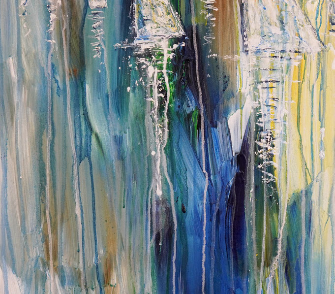 detail photo of the large vibrant sail boat painting