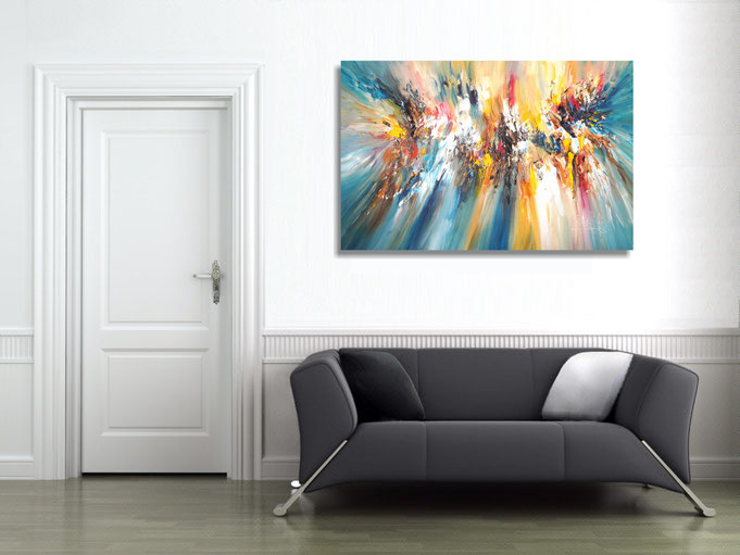 The finished painting hanging on the wall