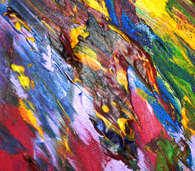 detail of the vibrant red abstract painting