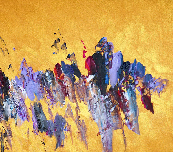 detail foto from the abstract artwork of the artist Peter Nottrott. Gold vibrant large original, acrylic on canvas