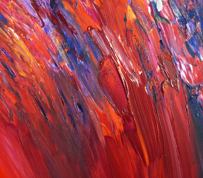 detail of the vibrant red abstract painting
