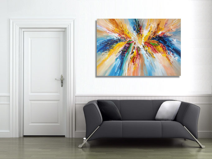 The finished painting hanging on the wall