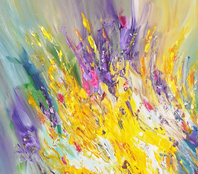 Detail of the abstract and detailed, red colorful painting. Acrylic on canvas