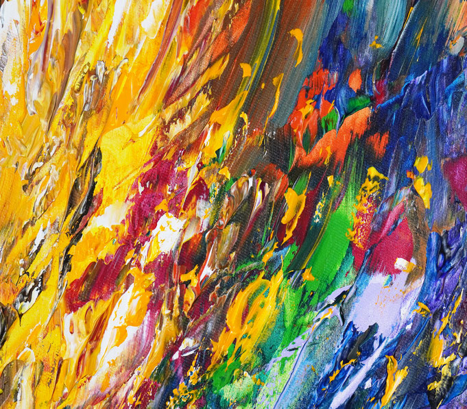 detail of the vibrant red abstract painting