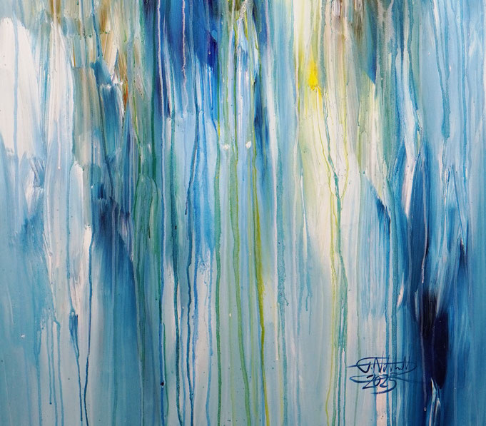 detail photo of the large vibrant sail boat painting