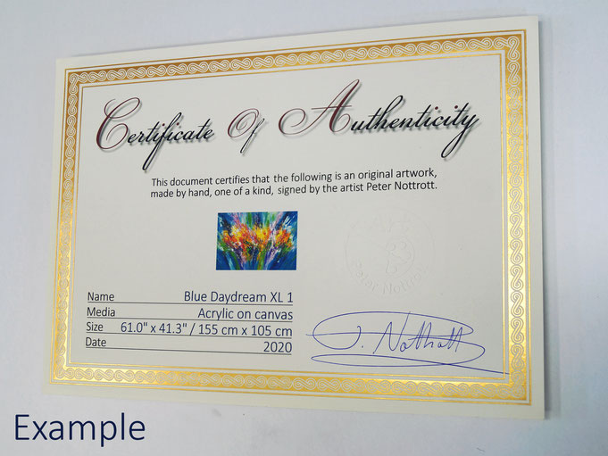 Example of a certificate of authenticity, signed by Peter Nottrott