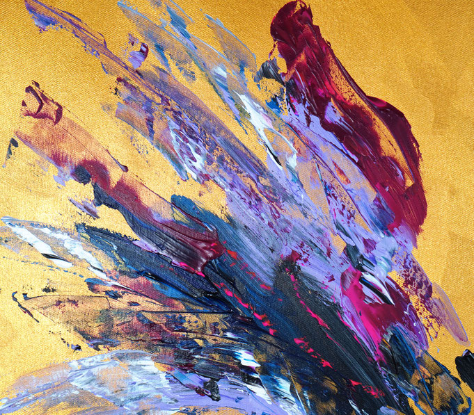 detail foto from the abstract artwork of the artist Peter Nottrott. Gold vibrant large original, acrylic on canvas