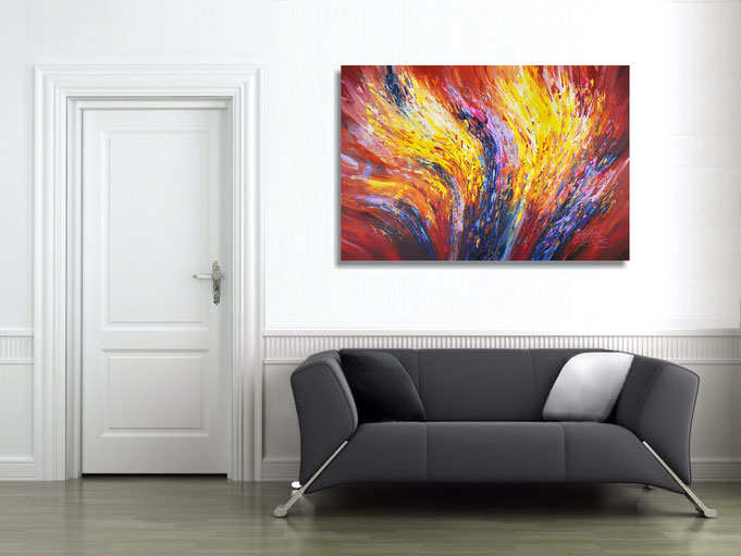 The finished painting hanging on the wall