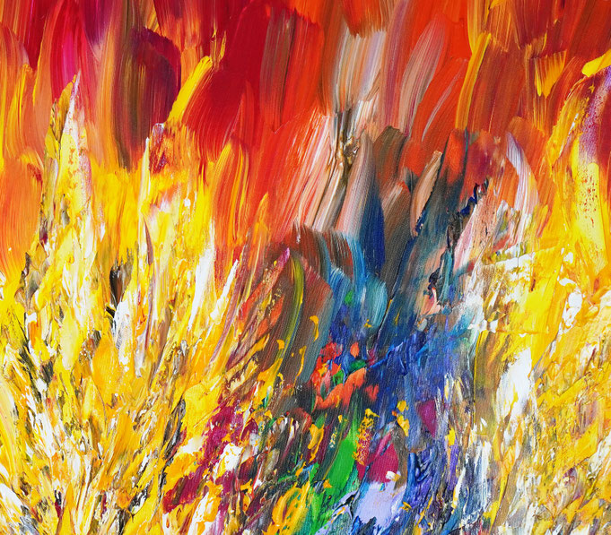 detail of the vibrant red abstract painting