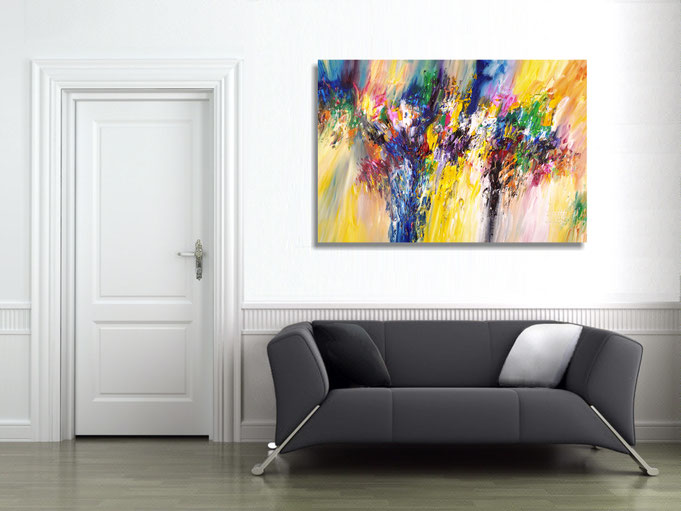 The finished painting hanging on the wall