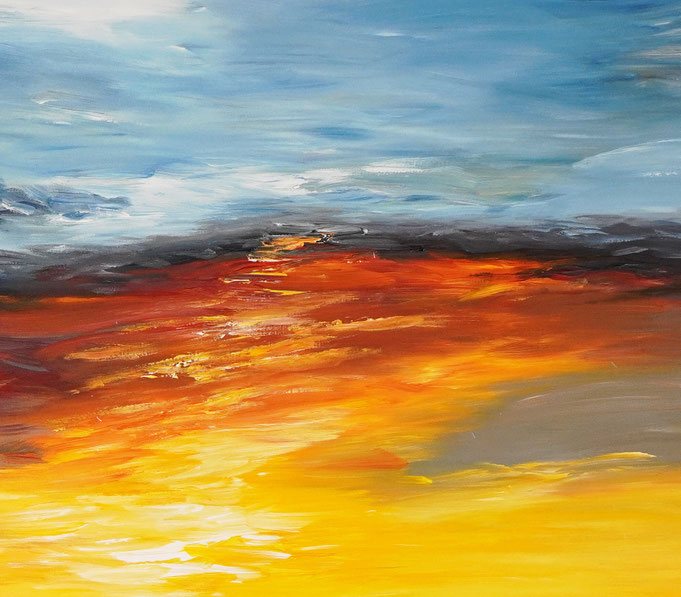 detail of the cloudscape painting at sunset by the artist Peter Nottrott