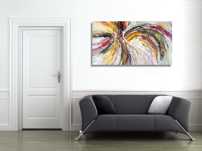 The abstract painting in the finished clamped to the wall .