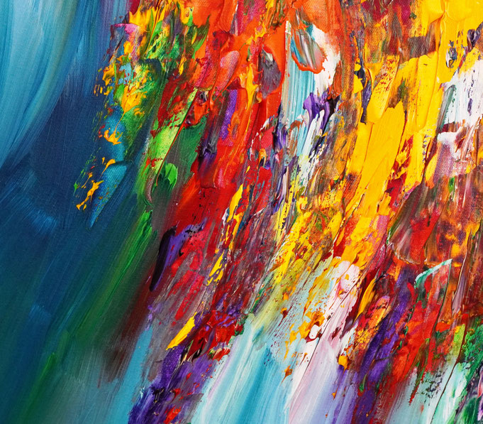 Detail of the abstract and detailed, red colorful painting. Acrylic on canvas