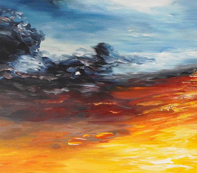 detail of the cloudscape painting at sunset by the artist Peter Nottrott