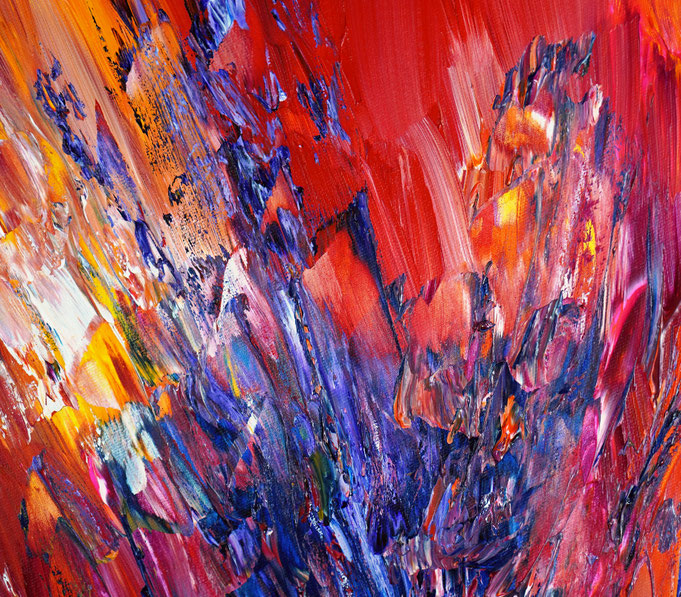 detail of the vibrant red abstract painting