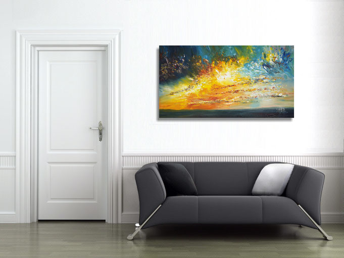 So the flower painting shines on the wall