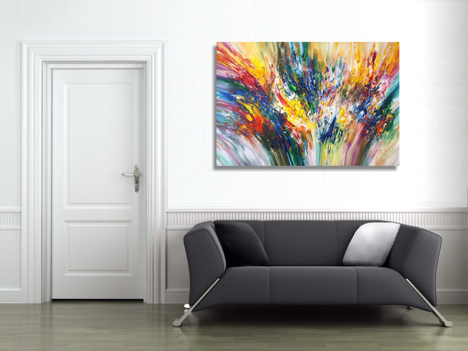 The finished painting hanging on the wall
