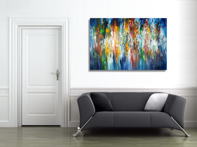 The finished painting hanging on the wall