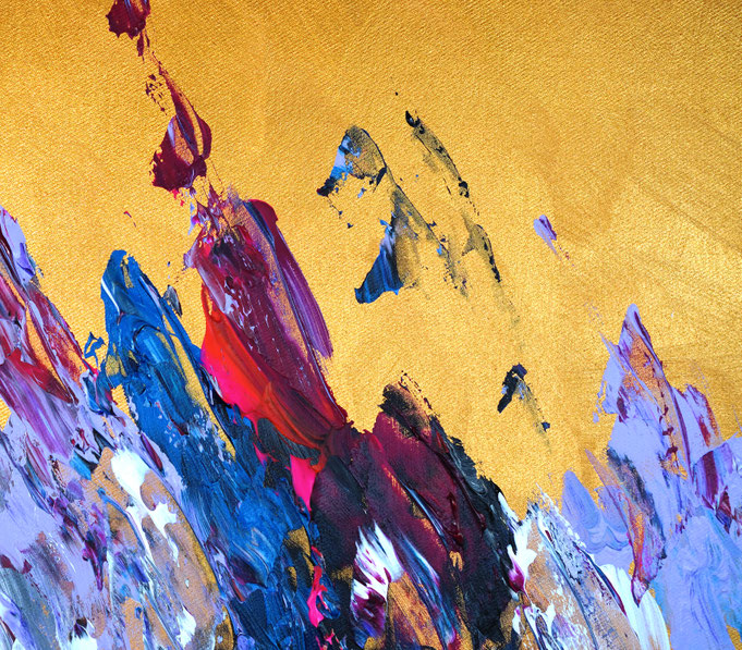 detail foto from the abstract artwork of the artist Peter Nottrott. Gold vibrant large original, acrylic on canvas